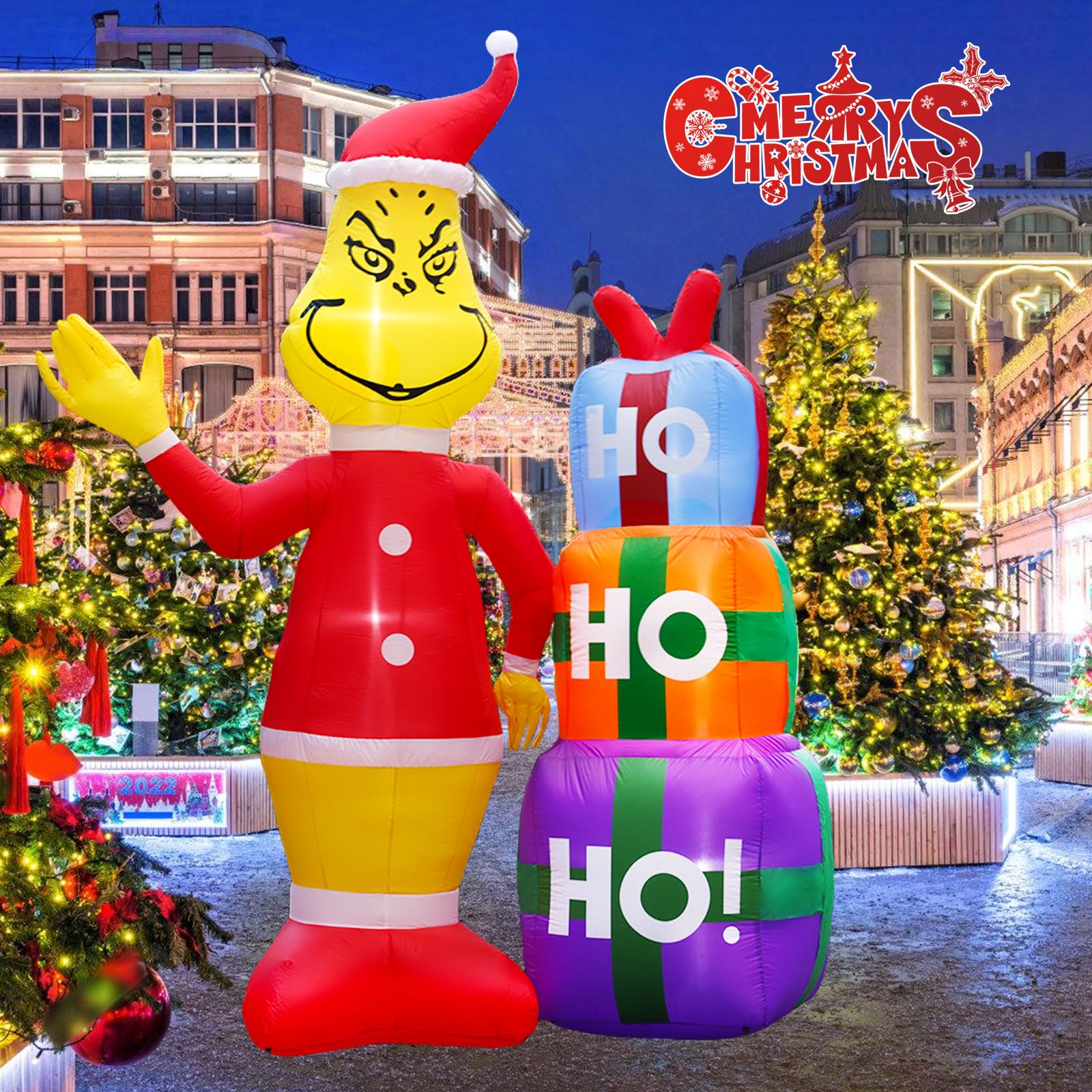 10FT Christmas Green Hair Monster Inflatable Outdoor Decoration with Built-in LED Lights - 3 Gift Boxes Included | Perfect for Holiday Yard Decor, Christmas Party Decorations, and Festive Garden Displays
