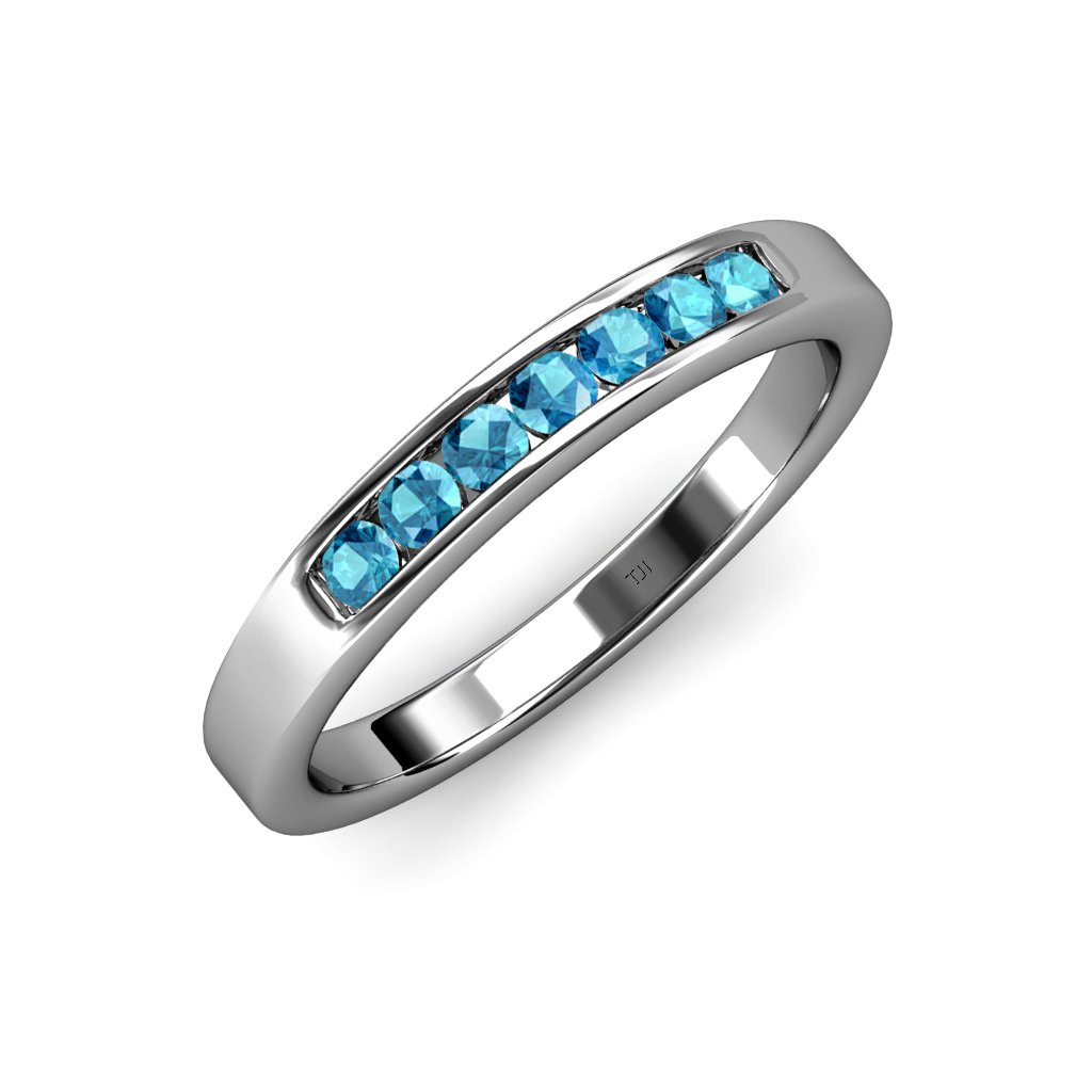 TriJewels London Blue Topaz 7 Stone Channel Set Wedding Band Ring - 0.56 Carat Total Weight in 14K White Gold - Perfect for Engagement, Anniversary & Bridal Jewelry Gifts