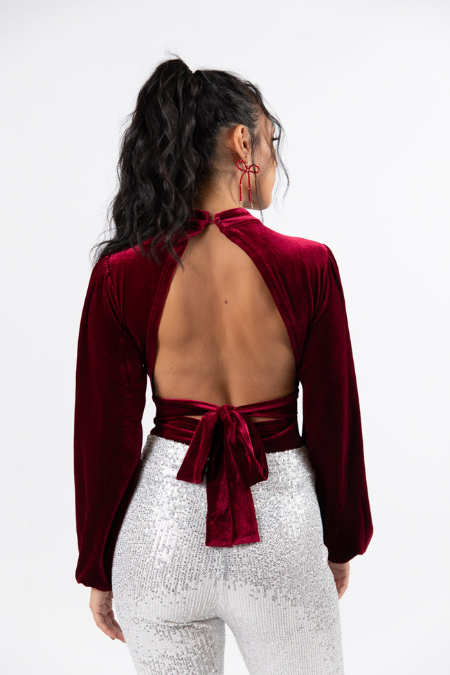 Elegant Open Back Velvet Mock Neck Bodysuit - Women's Stretchy Velvet Bodysuit for Evening Parties & Date Nights - FINAL SALE