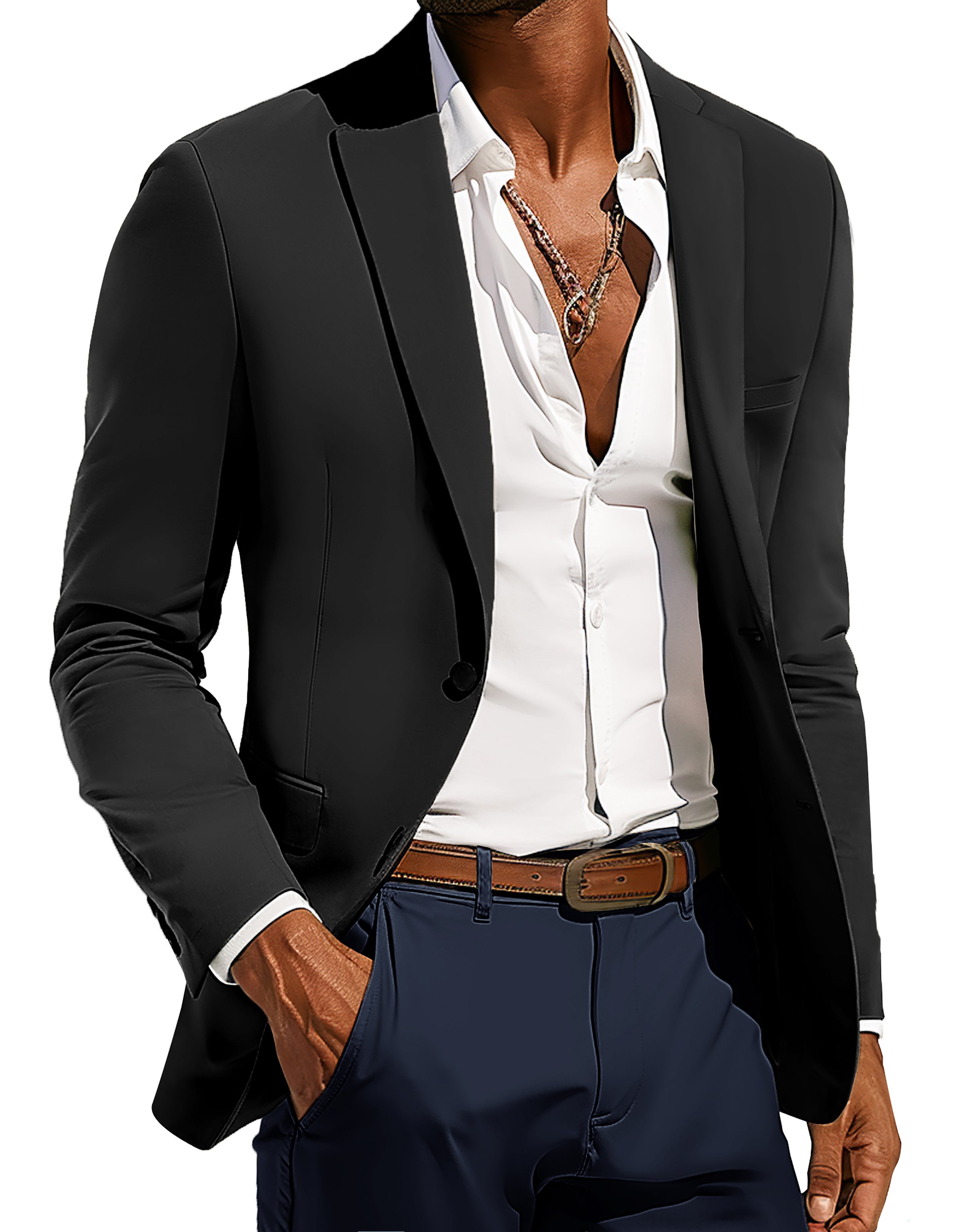 Men's Anti-Wrinkle Blazer Coat - Casual Two-Button Notch Lapel Slim Fit Suit Jacket for Office, Business Meetings & Formal Events