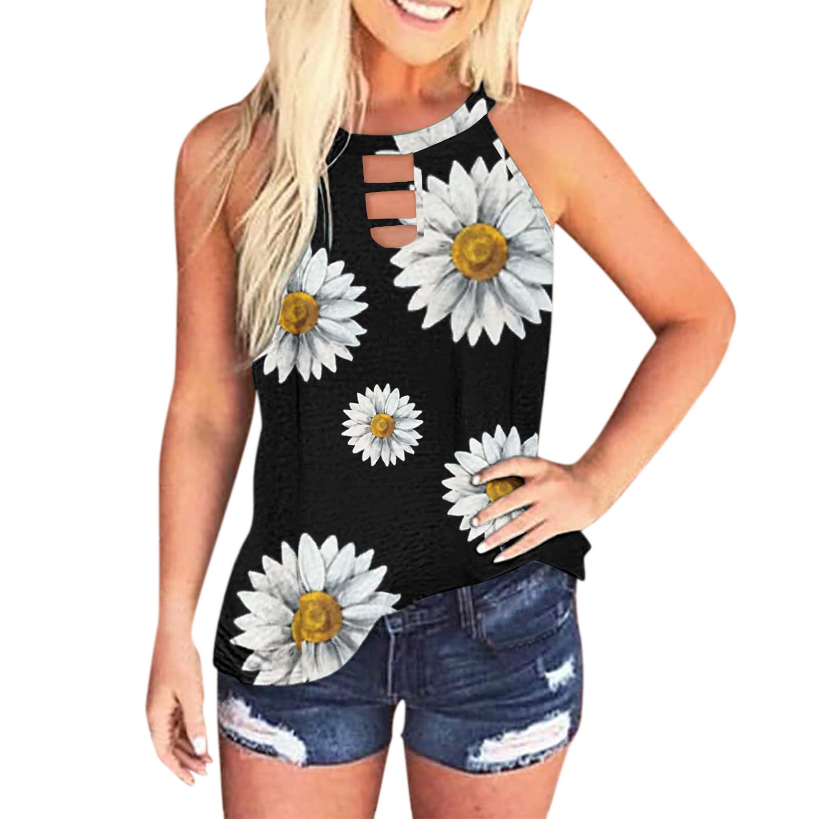 Women's Lace Tank Tops - Summer Sleeveless Hollow Out Cami Shirt with Cut Out Neck | Casual Beachwear, Boho Chic Outfit, Vacation Essentials