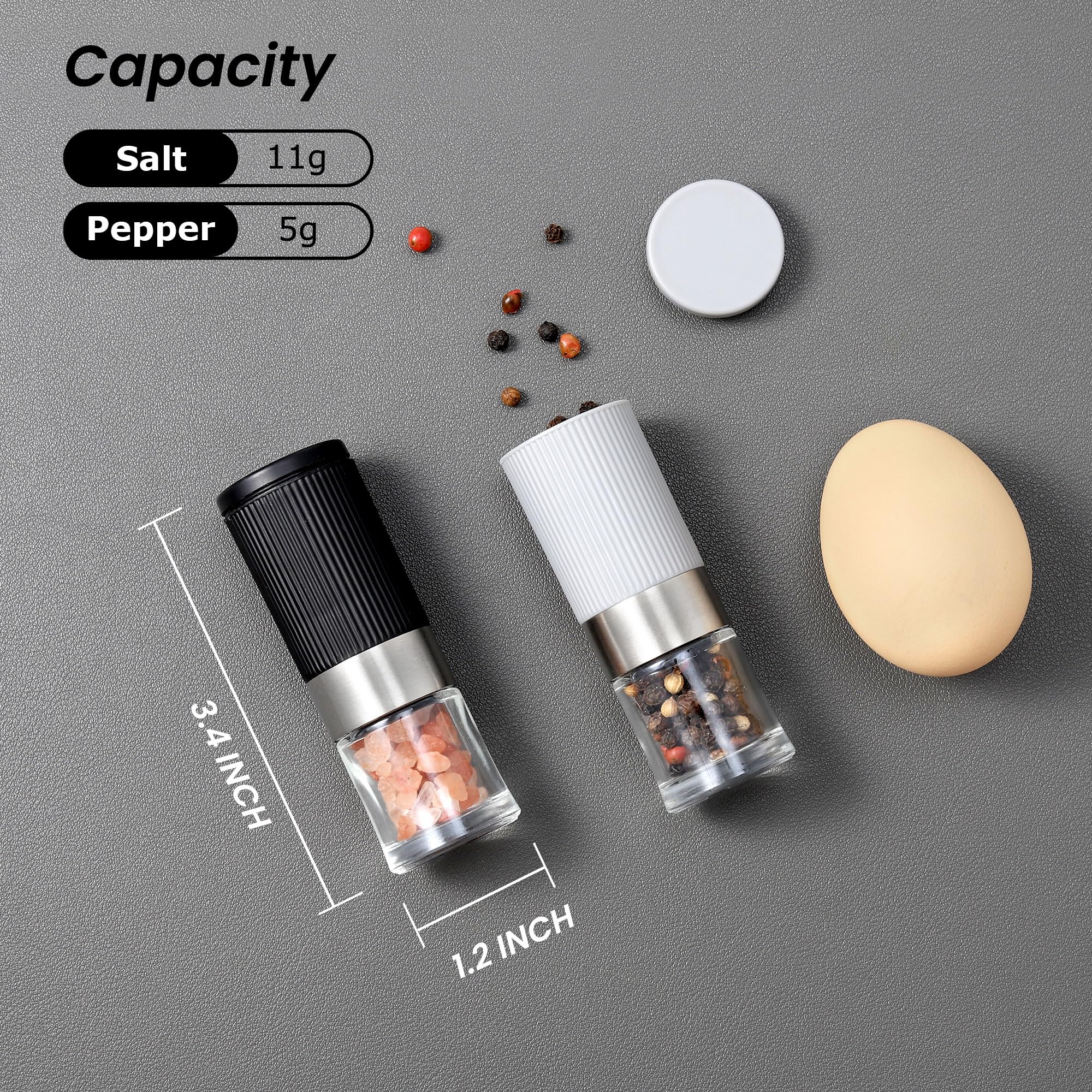 Premium Mini Salt and Pepper Grinder Set - Adjustable Ceramic Spice Mill with Funnel & Storage Bag - Portable Kitchen Essential for Cooking, Camping, Picnics & Outdoor Dining