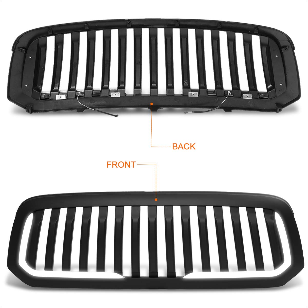 Vertical Fence Style Front Bumper Grille with LED Lights for Ram 1500/Classic 2013-2020 - Matte Black | Off-Road Protection & Stylish Upgrade for Trucks