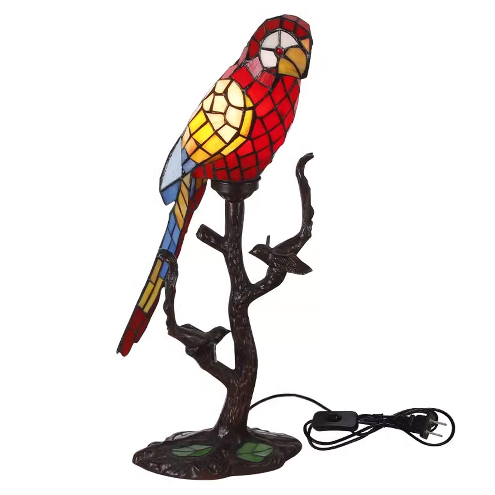Vintage Tiffany Style Parrot Table Lamp - Stained Glass Desk & Bedside Light for Living Room, Bedroom, Cafe - Romantic Home Decor & Unique Gift Idea - Perfect for Reading Nook, Nightstand, or Coffee Shop Ambiance