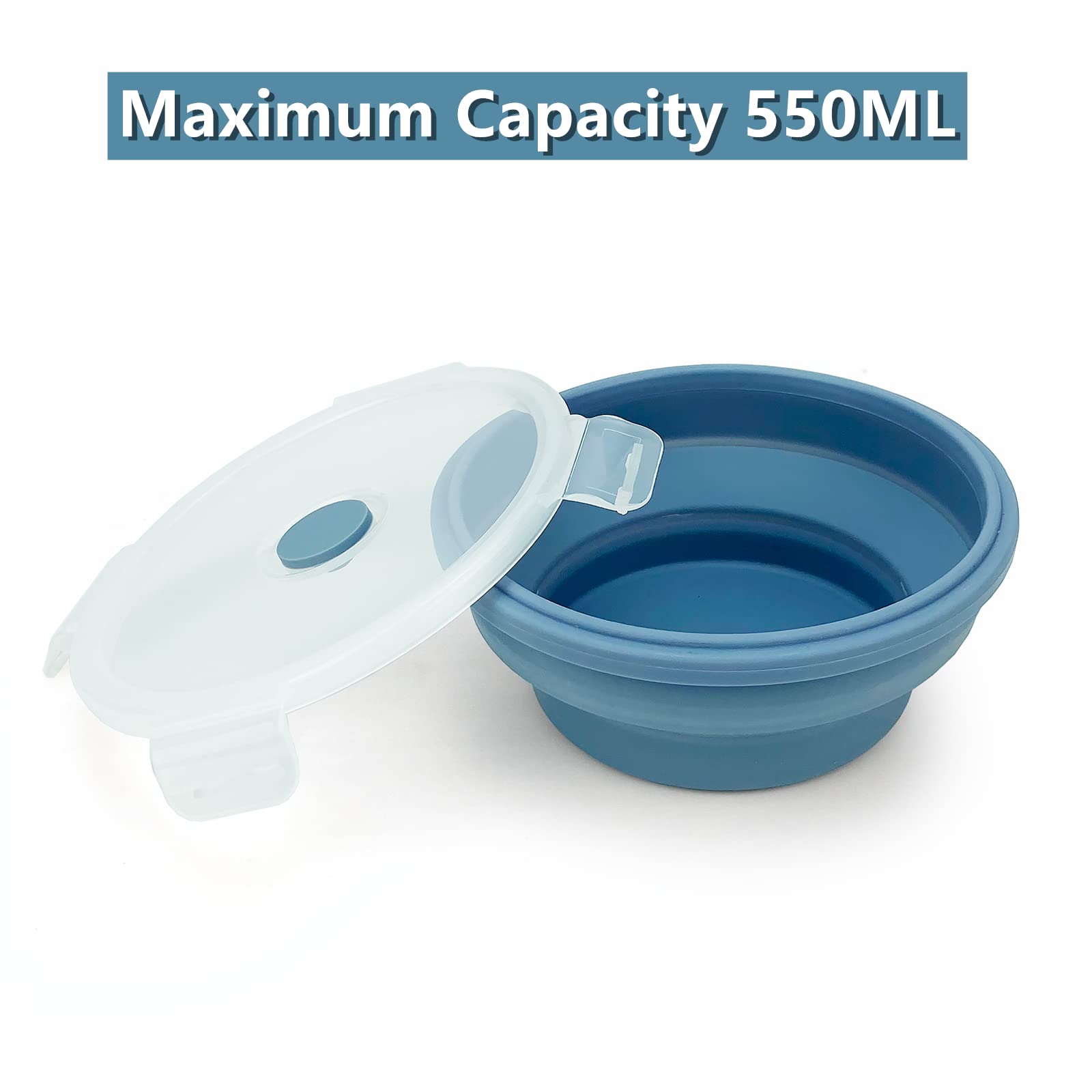 3pc Collapsible Silicone Bowls with Lids - Microwave Safe for Meal Prep, Camping & Travel - Blue