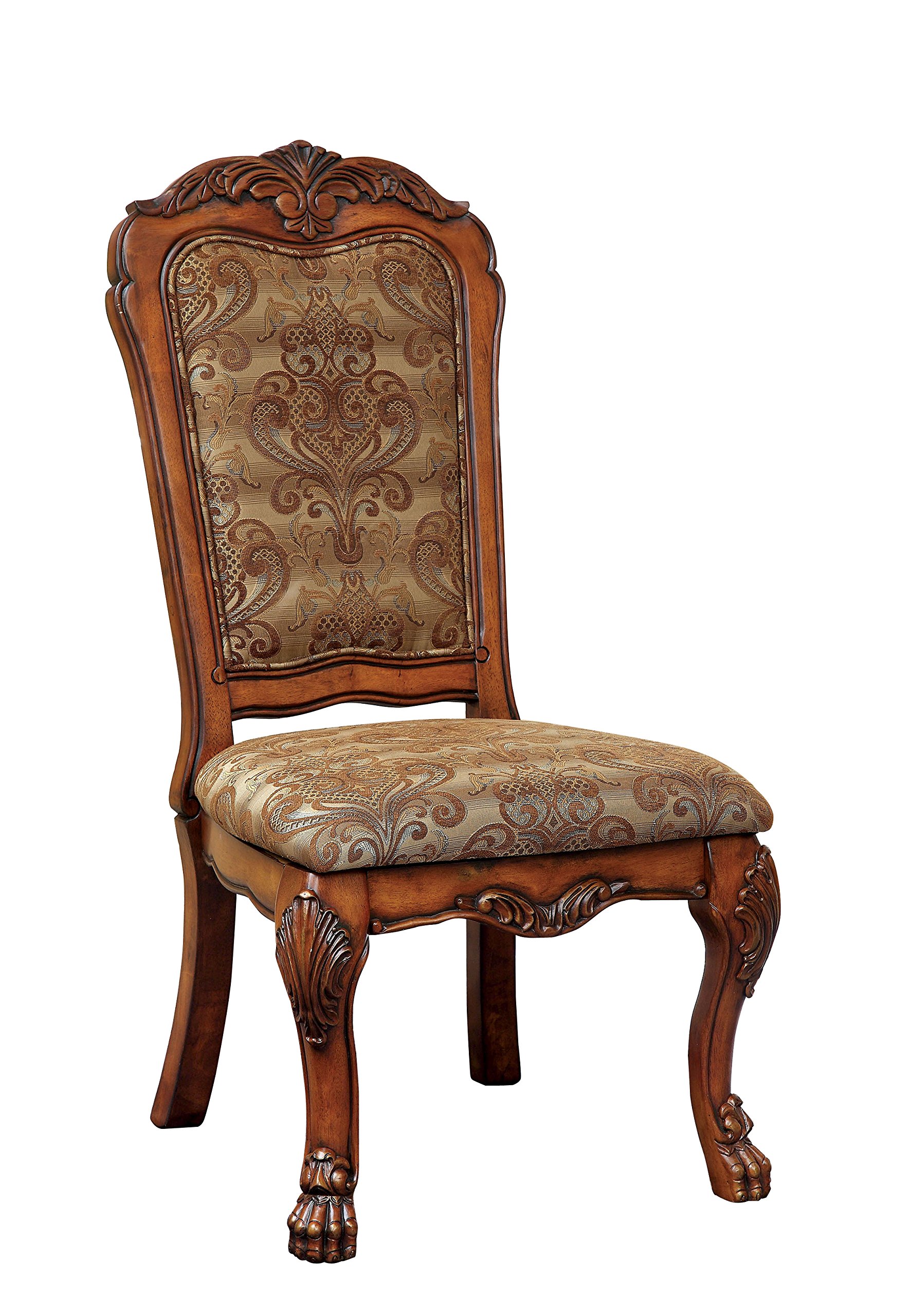 Furniture of America Victoria Fabric Upholstered Dining Side Chair in Antique Oak Finish - Perfect for Dining Rooms, Kitchens, and Home Office Seating