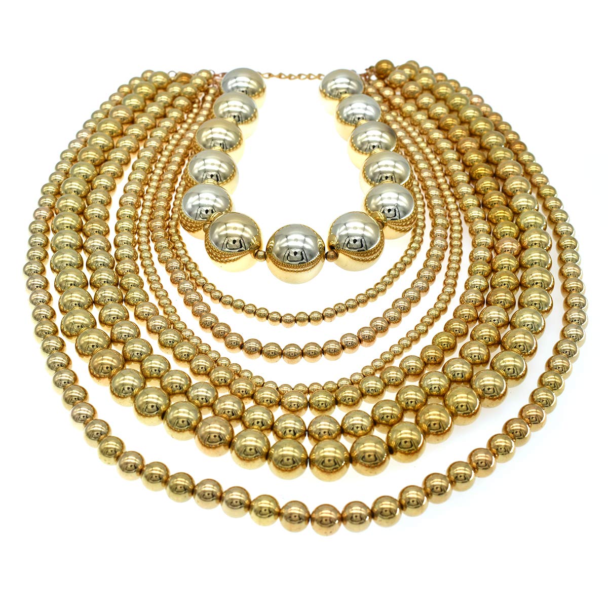 Elegant Multi-Strand Pearl Bib Necklace for Women - Chunky Beaded Statement Jewelry Set with Earrings (Gold) | Perfect for Weddings, Parties & Special Occasions