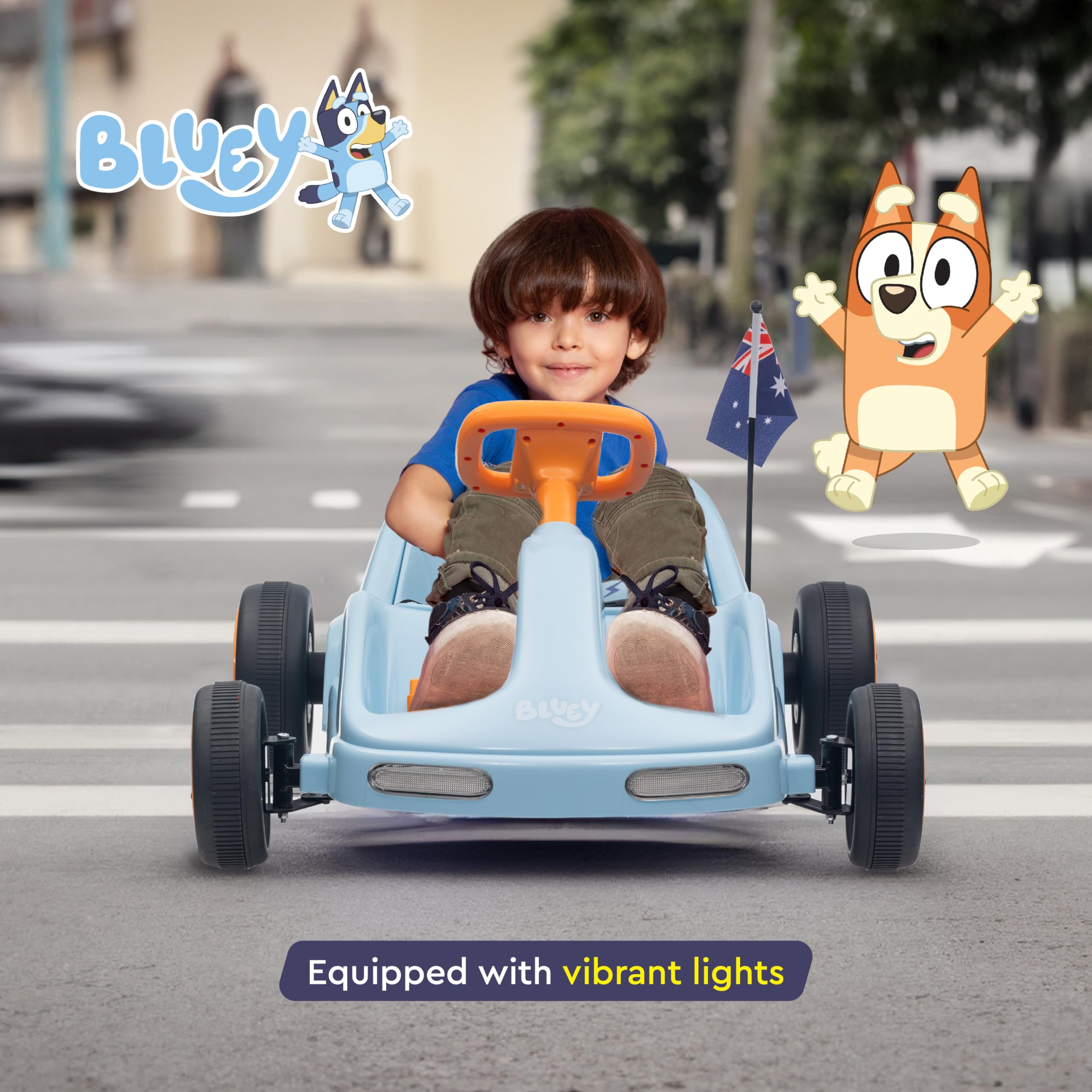 Bluey 12V Electric Go Kart for Kids - Ride-On Toy with LED Lights & Safety Seat Belt | Ages 3-6 Years | Durable PVC & Iron Frame | Rechargeable Battery | Indoor & Outdoor Play | Perfect for Birthday Gifts & Backyard Adventures