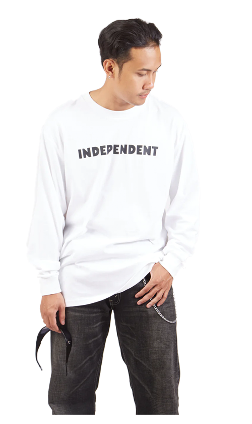 Men's ITC Grind Chest Graphic Long Sleeve T-Shirt - White Cotton Crewneck Tee for Casual Wear, Street Style & Everyday Comfort