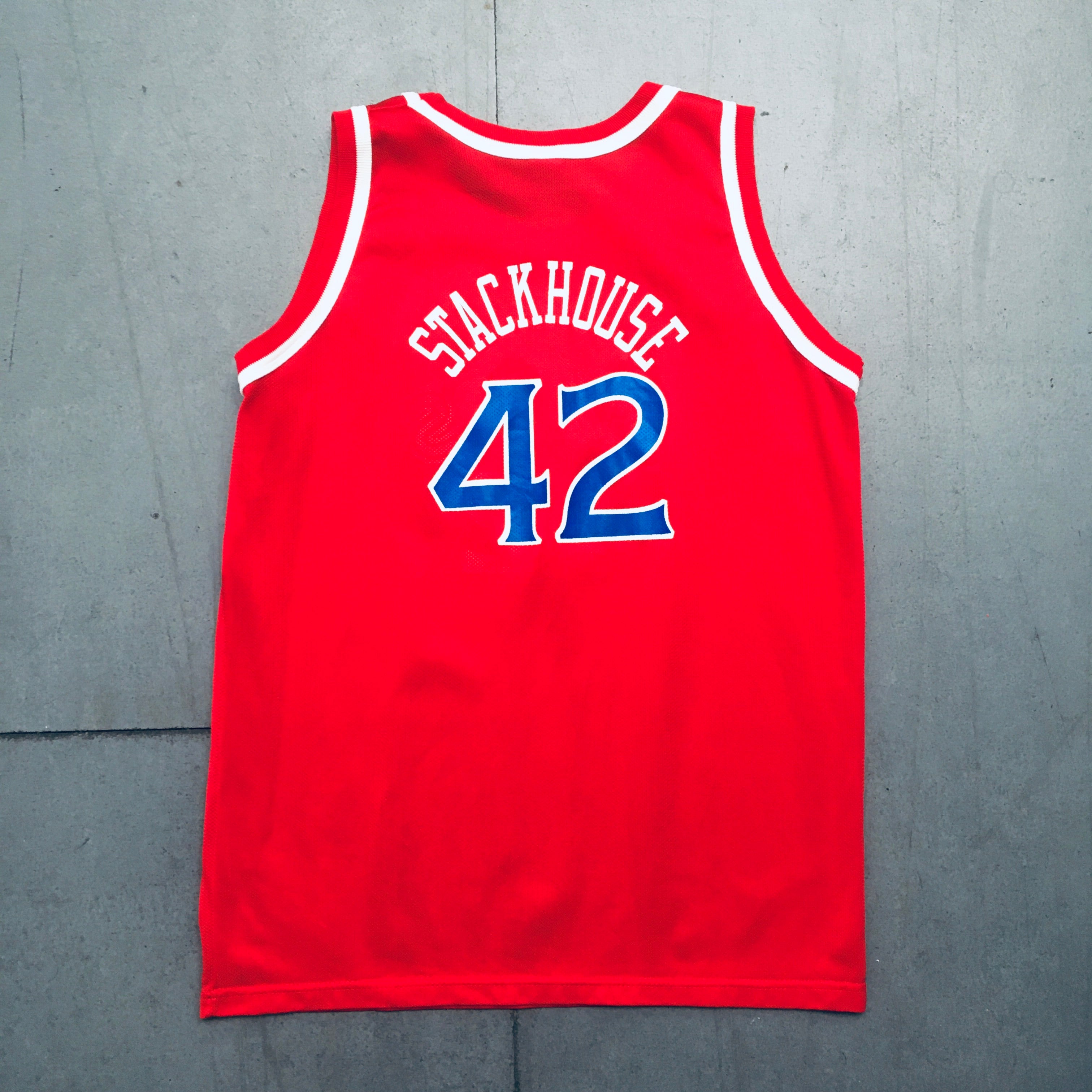Authentic 1995/96 Jerry Stackhouse Philadelphia 76ers Rookie Red Champion Jersey Size S - Vintage NBA Basketball Fan Gear for Collectors & Game Day Outfits