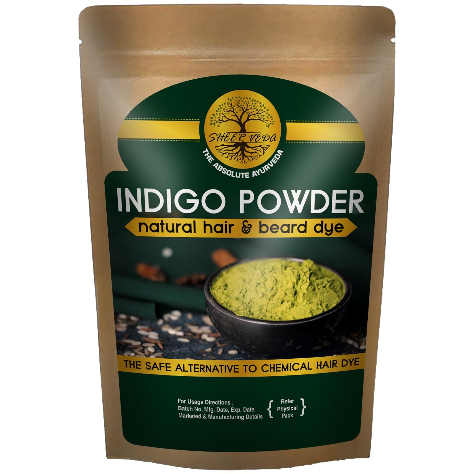 Natural Sheer Veda Indigo Powder for Hair & Beard Coloring - 200g | Organic Black/Brown Hair Dye | Protects & Nourishes Damaged Hair | Perfect for At-Home Hair Care & DIY Beauty Treatments