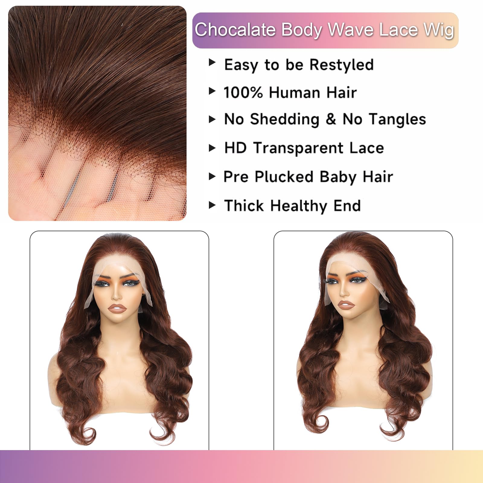 13x6 Chocolate Brown Lace Front Wig Human Hair 30 Inch Body Wave - Pre Plucked with Baby Hair 200% Density HD Transparent Lace - Natural Looking Wigs for Black Women | Daily Wear, Parties, Cosplay, Special Occasions