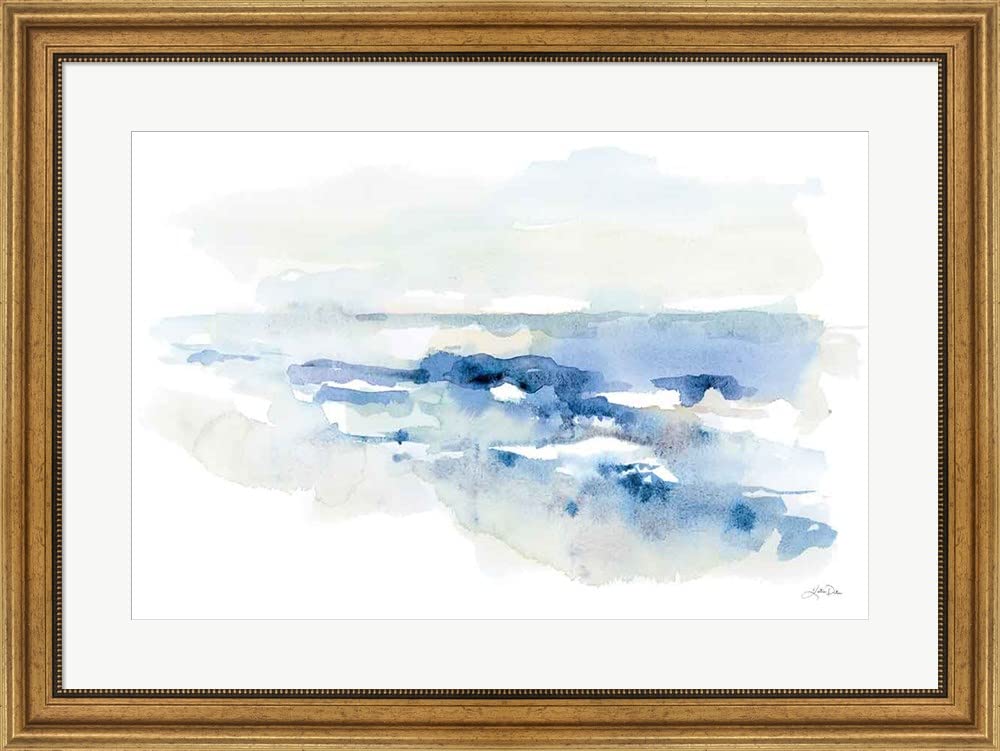 Shoreline Blues II by Katrina Pete - Framed Art Print Wall Picture with Wide Gold Frame, 32 x 24 Inches - Perfect for Living Room, Bedroom & Office Decor