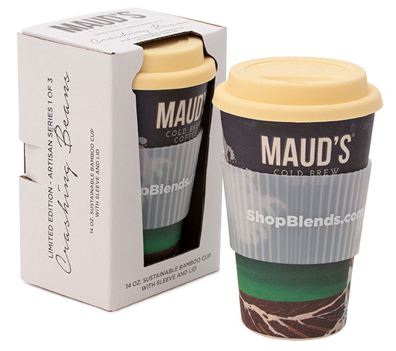 Premium Bamboo Travel Mug - Maud's Crashing Beans - Eco-Friendly Insulated Coffee Cup for Hot & Cold Drinks - Perfect for Commuting, Camping & Outdoor Adventures