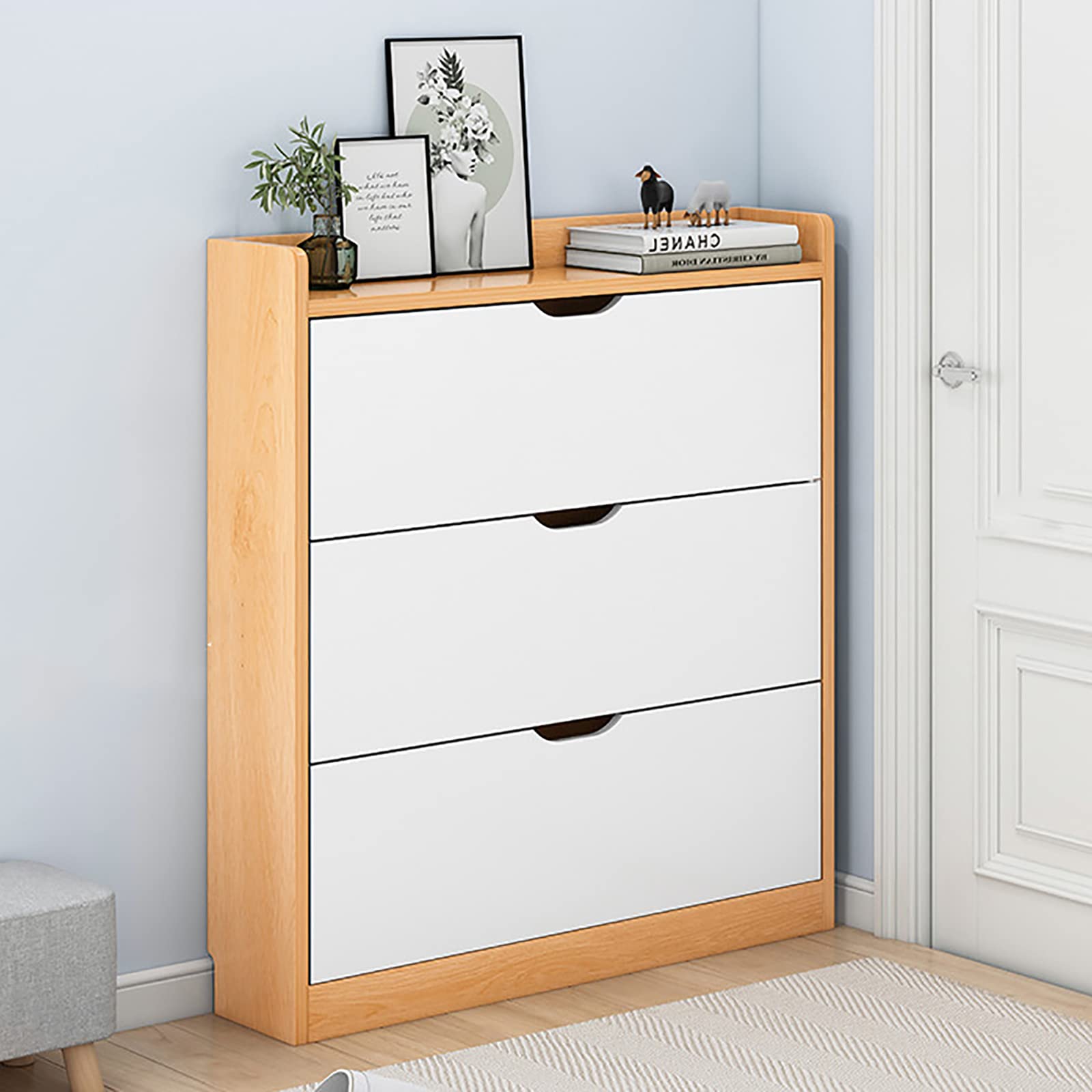 Modern Shoe Cabinet with Hidden Shoe Rack - Large Capacity Entryway Storage Organizer, Creative Closet Shoe Cubby Decorative Furniture - Yellow (80x17x116cm/31x7x46in) - Perfect for Hallway, Living Room & Bedroom Organization (z5hrt-002)