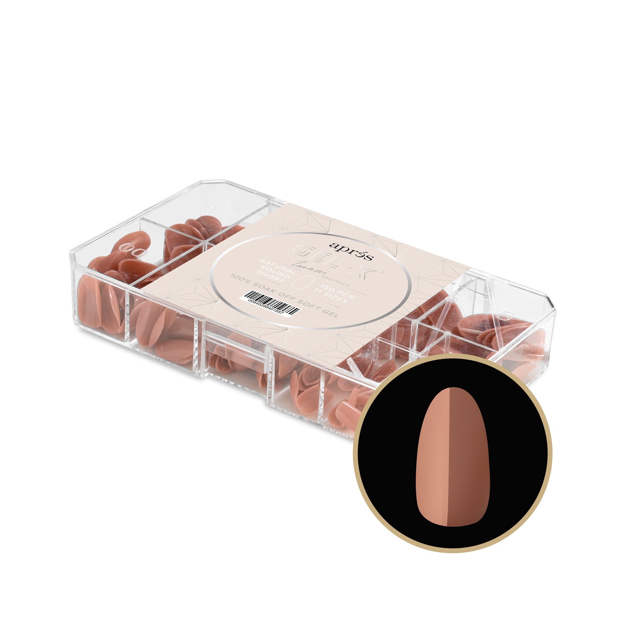 Apres Gel X Tips 2.0 - Imani Natural Round Short Fake Nails (150 Pcs) | DIY Nail Extension Kit for Home & Salon Manicure