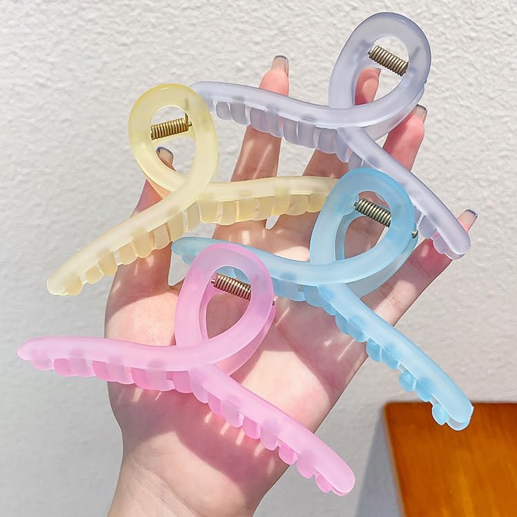 GLITZ & GLAMOUR Large Clear Hair Claw Clips - 4 Pack Long Jaw Hair Clips for Women & Girls | Perfect for Ponytails, Buns & Everyday Hairstyles