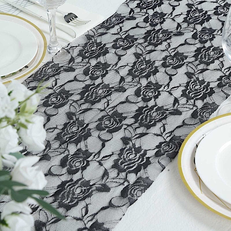 12-Pack 108-Inch Rose Flower Lace Table Runners - Elegant Wedding, Party, Dining Table Decor for Home & Event Decoration