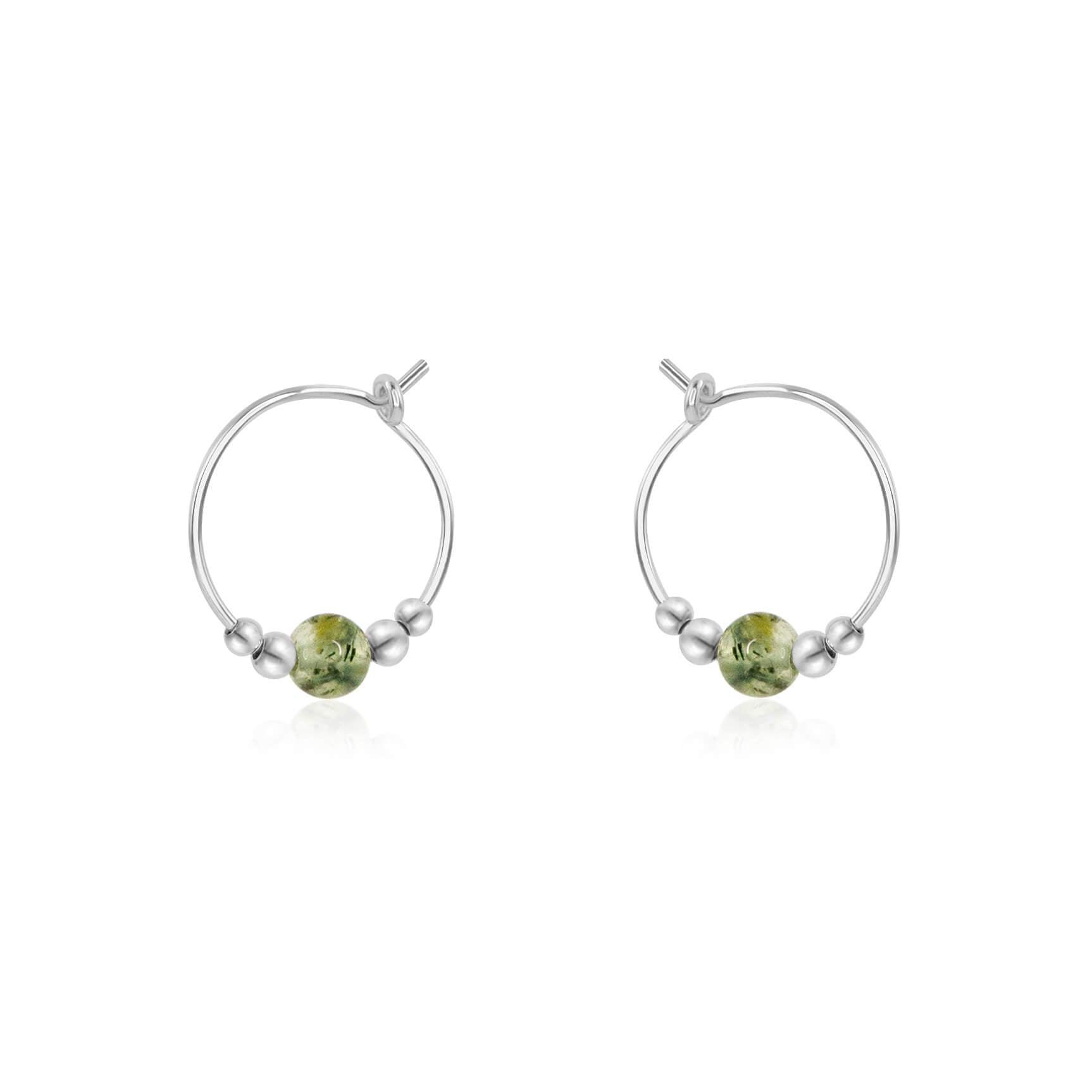 Tiny Prehnite Gemstone Bead Hoop Earrings - Dainty Green Stone Jewelry for Women | Perfect for Everyday Wear, Office & Special Occasions
