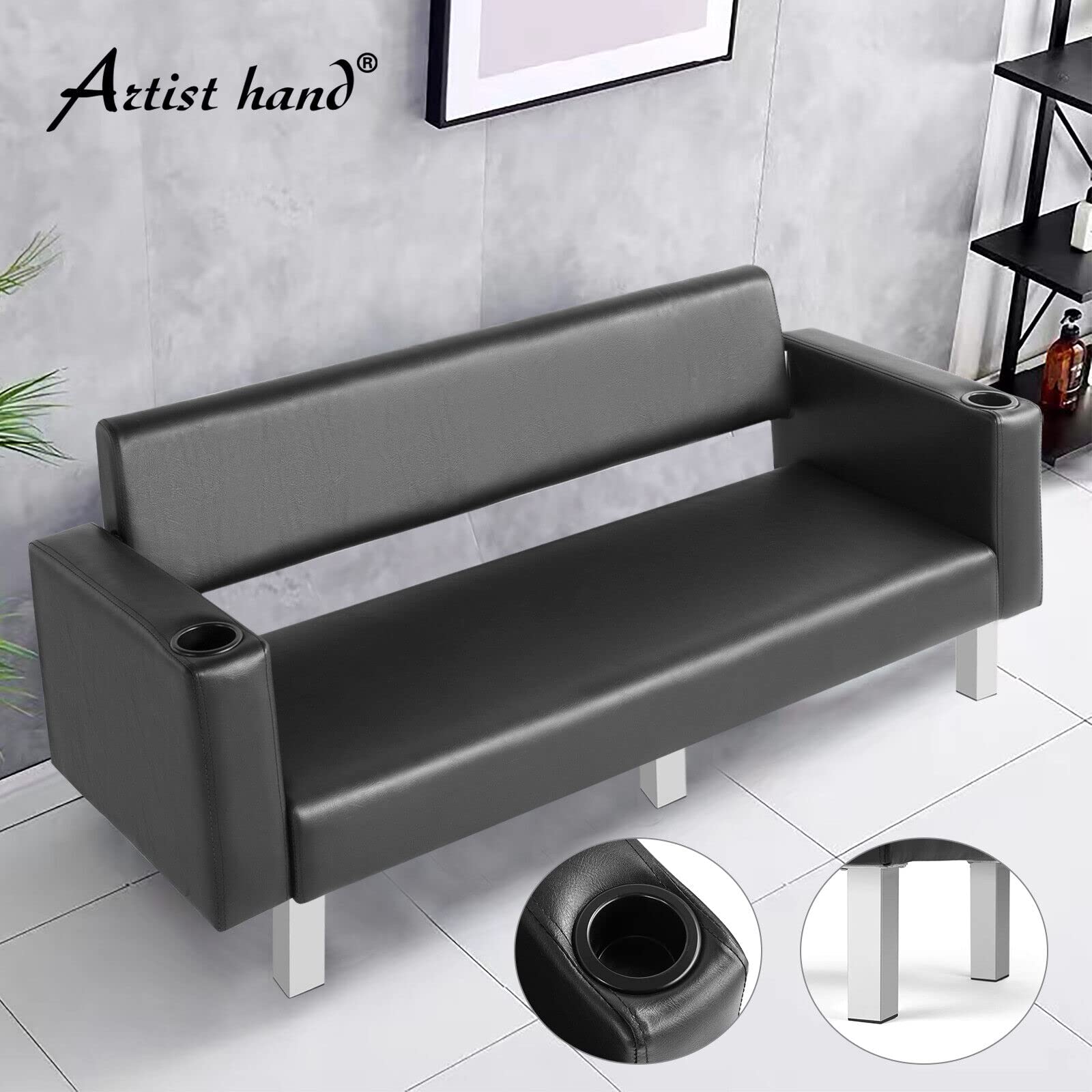 Premium Leather Office Reception Chairs - 60.6'' Waiting Room Bench with 2 Cup Holders, Stainless Steel Base for Conference Rooms & Lobby Seating | Perfect for Corporate Offices, Hotels, and Clinic Waiting Areas