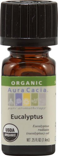 **Aura Cacia Organic Pure Eucalyptus Essential Oil - 0.25 fl oz for Aromatherapy, Diffuser, Massage & Relaxation**