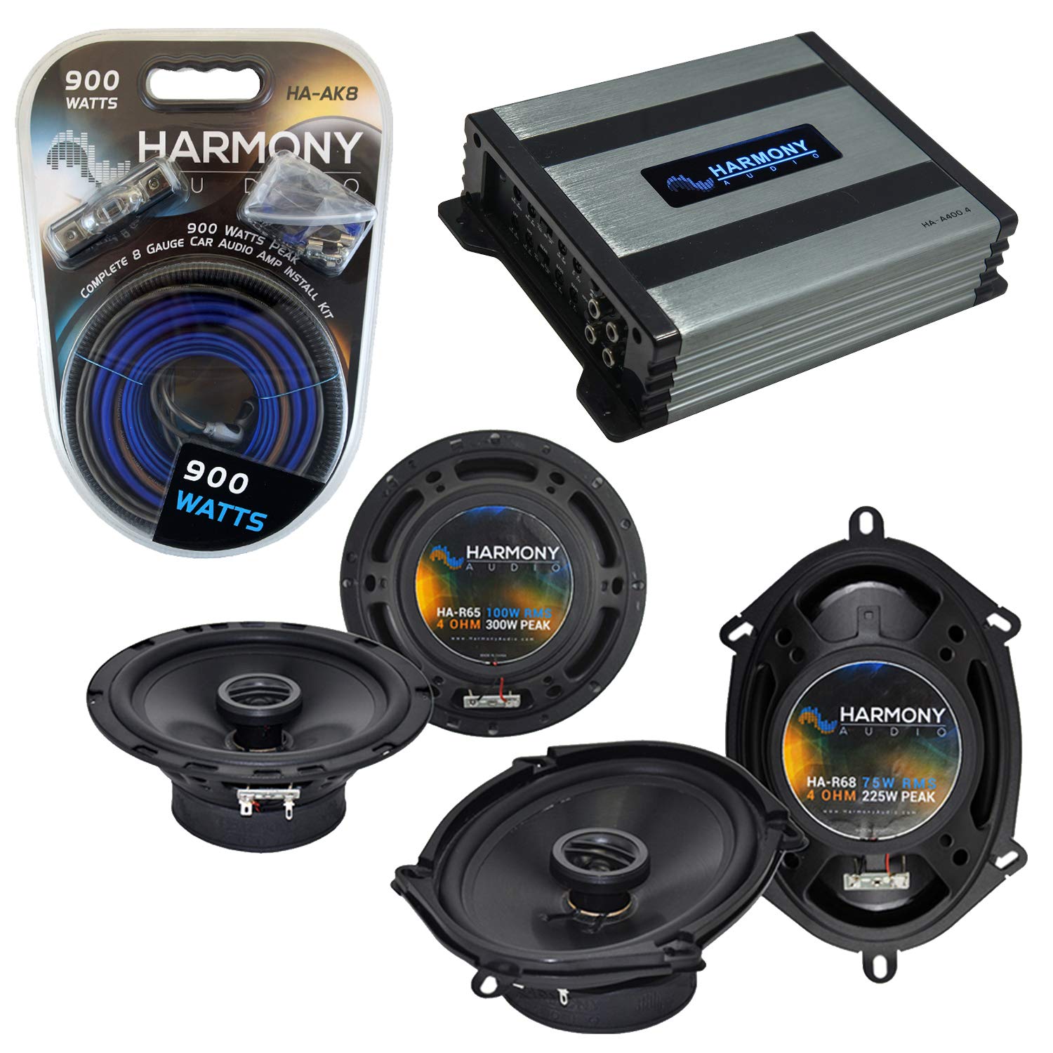 Harmony Audio HA-A400.4 Amplifier Bundle with HA-R65 & HA-R68 Speakers - Direct OEM Replacement for 1989-1990 Ford Bronco II - Perfect for Car Audio Upgrades & Off-Road Adventures