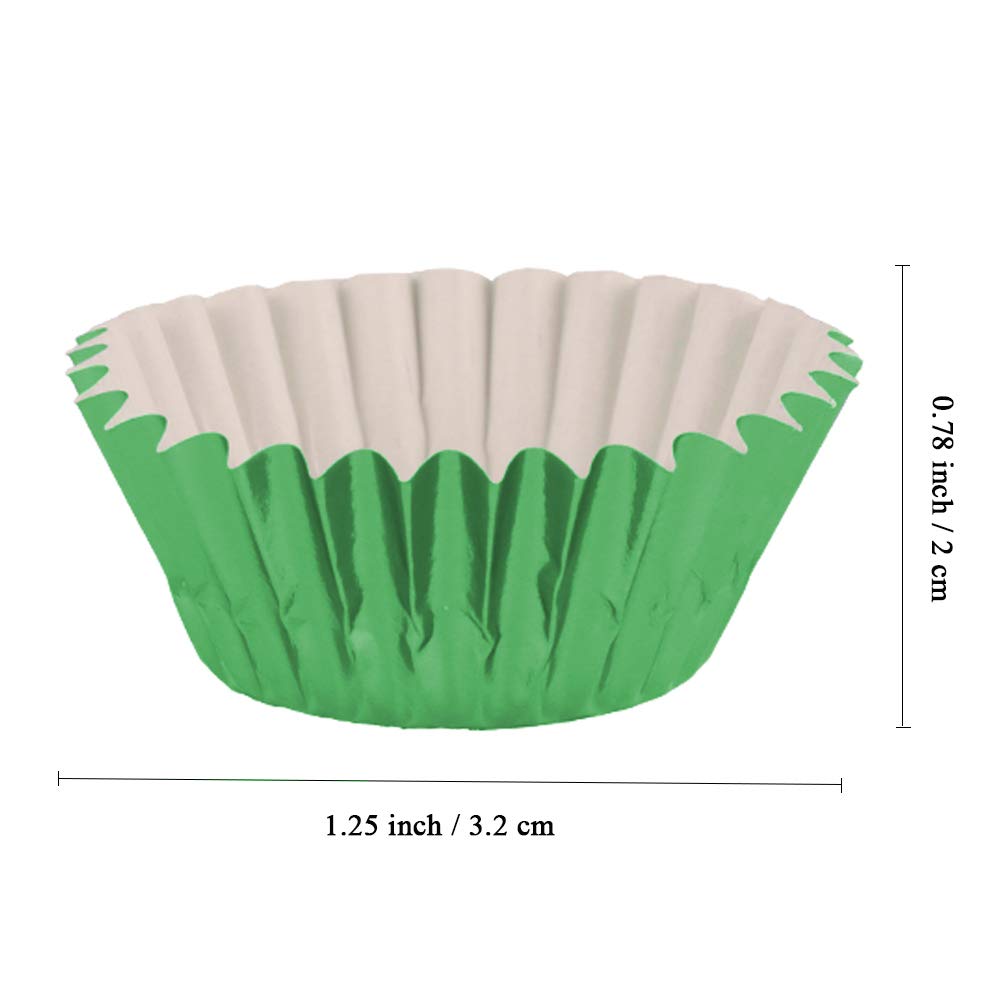 600-Piece Metallic Foil Mini Cupcake Liners - Baking Cups for Muffins, Treats & Desserts - Perfect for Weddings, Birthdays, Baby Showers (Green) - Ideal for Party Decorations, Holiday Baking & Home Kitchen Use