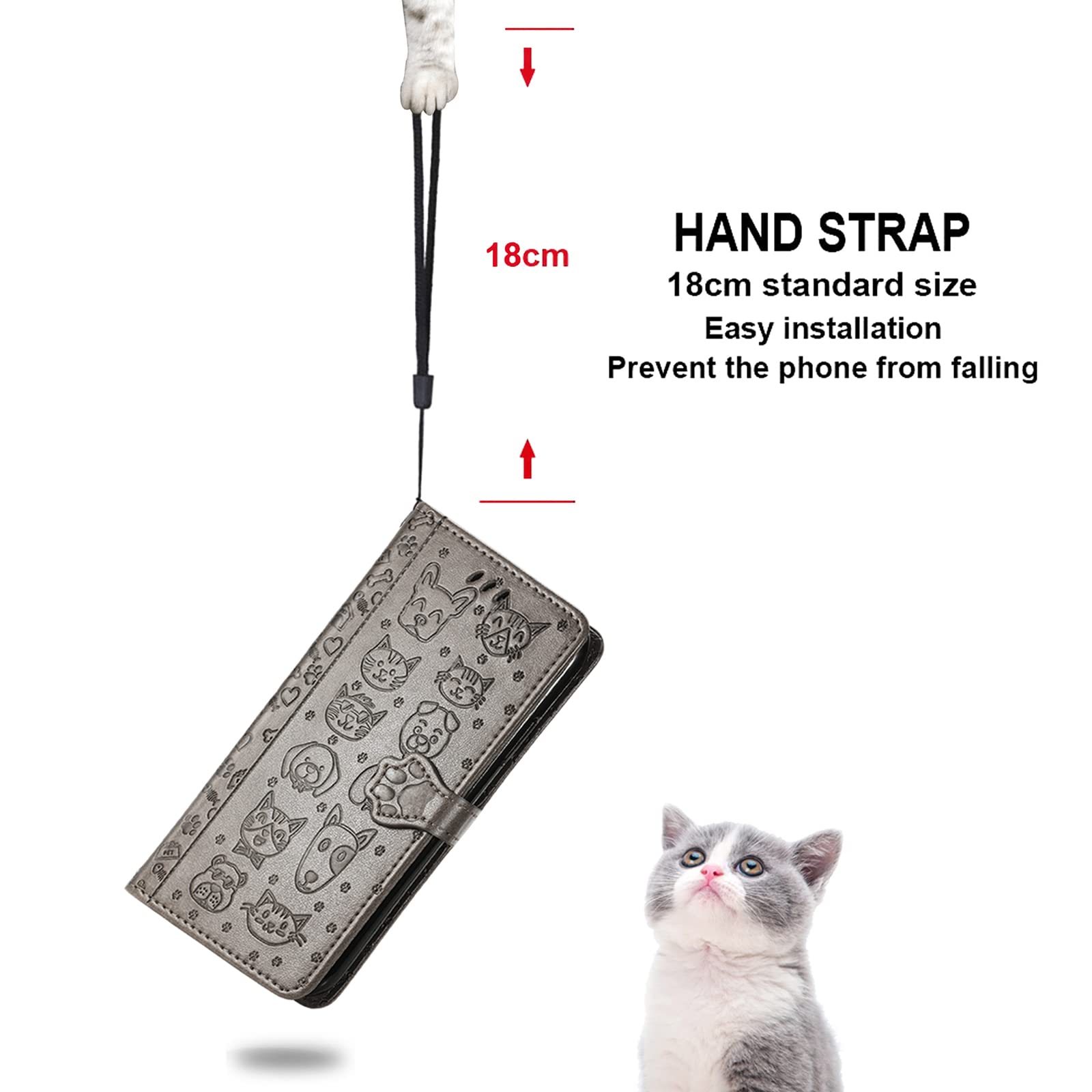 Cute Cartoon Wallet Case for Samsung Galaxy S22 Plus (Not S22) - Cat & Dog Style Flip Cover with ID Card Holder, PU Leather Phone Case (MG Grey) - Perfect for Daily Use, Travel & Commuting