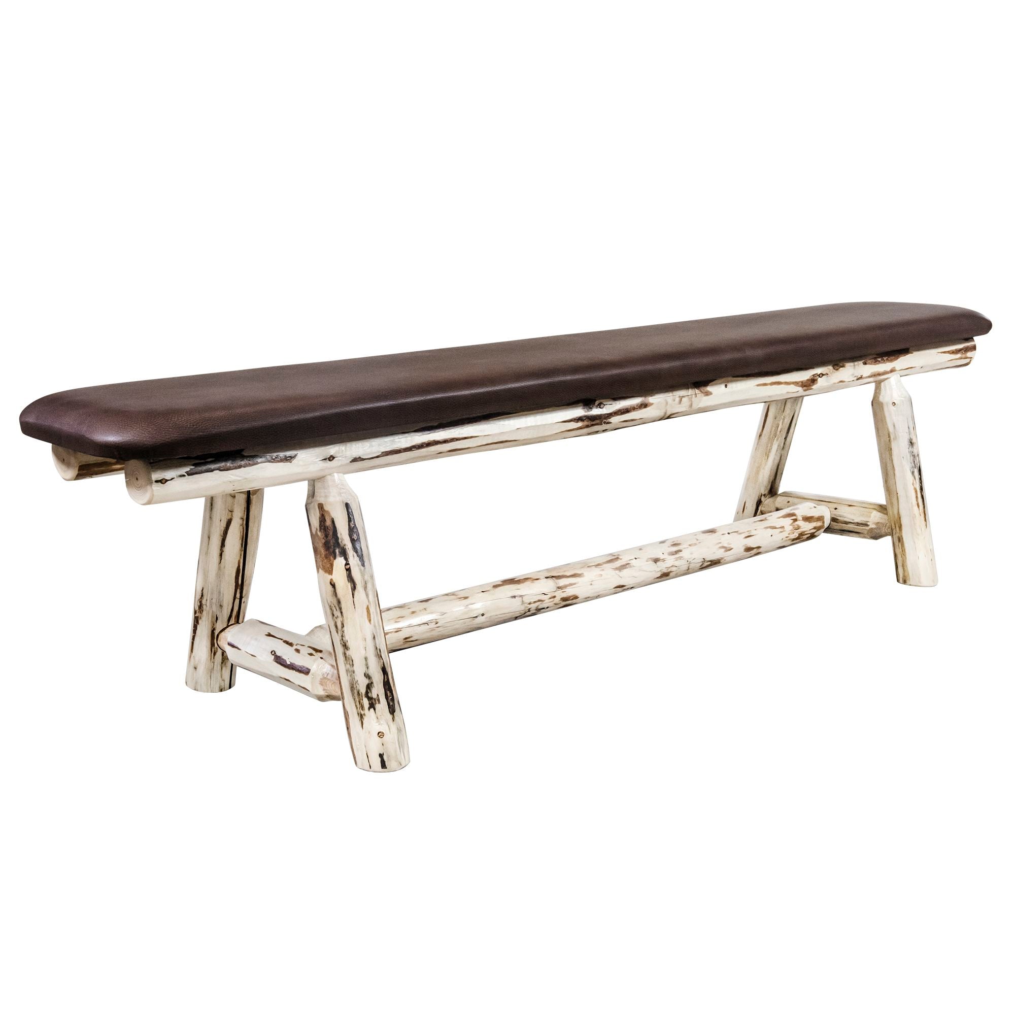 6 Foot Montana Plank Style Bench with Saddle Upholstery - Rustic Wooden Entryway Bench for Farmhouse, Living Room, or Bedroom Decor