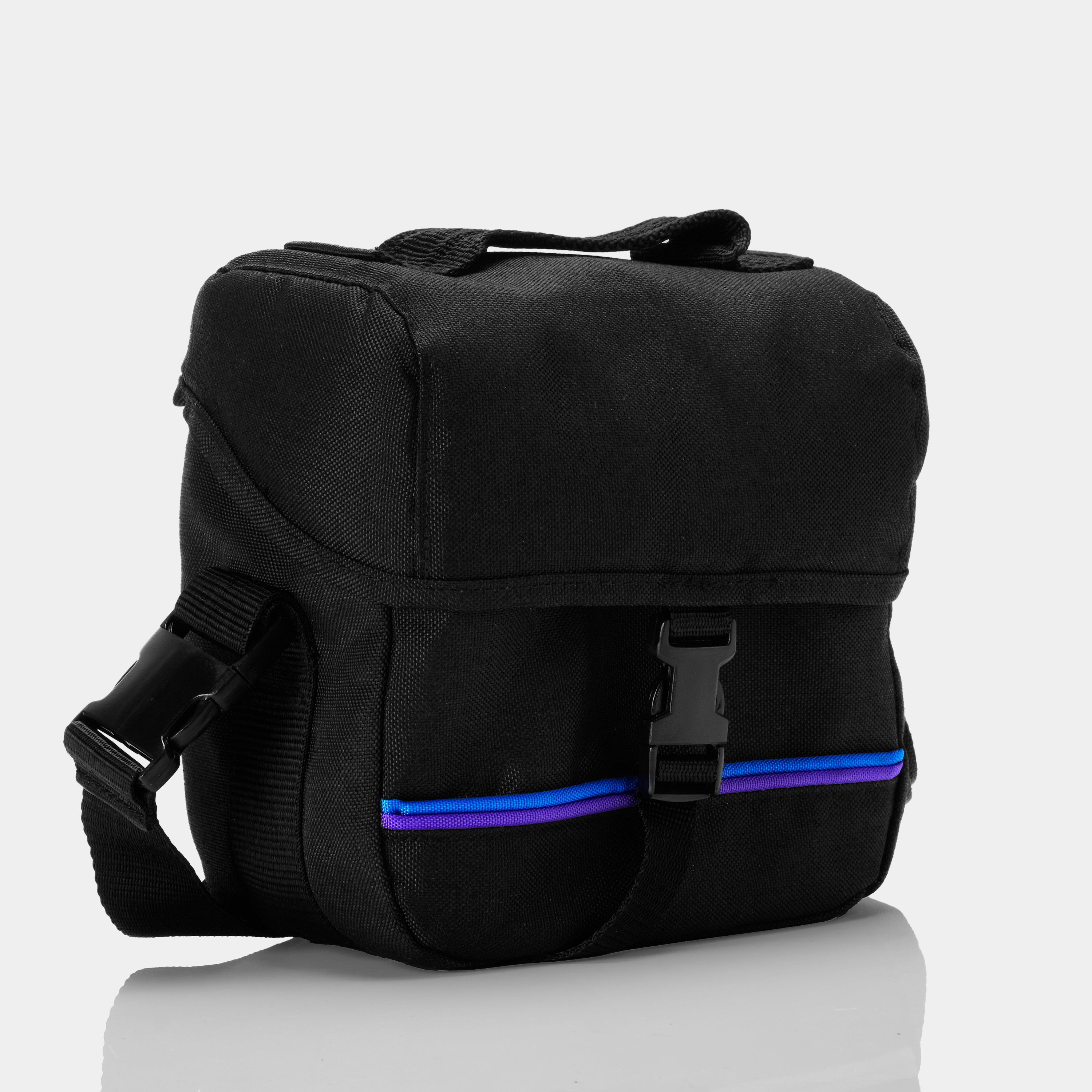 Premium Black Camera Bag with Stylish Blue & Purple Stripes - Perfect for DSLR, Mirrorless Cameras & Travel Photography Accessories