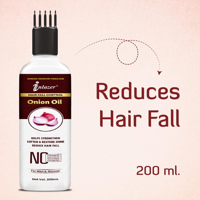 SABATES Onion Hair Fall Oil with Comb Applicator - Strengthens Hair, Reduces Hair Loss, Anti-Dandruff Treatment for Smooth & Silky Hair (Non-Sticky Formula) - Perfect for Daily Hair Care & Scalp Massage at Home