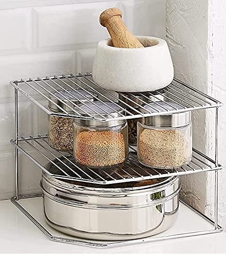 Stainless Steel 3-Tier Corner Storage Rack - Multipurpose Kitchen Shelf for Plates, Dishes & Organizing - Space Saving Solution for Small Kitchens, Bathrooms & Pantries