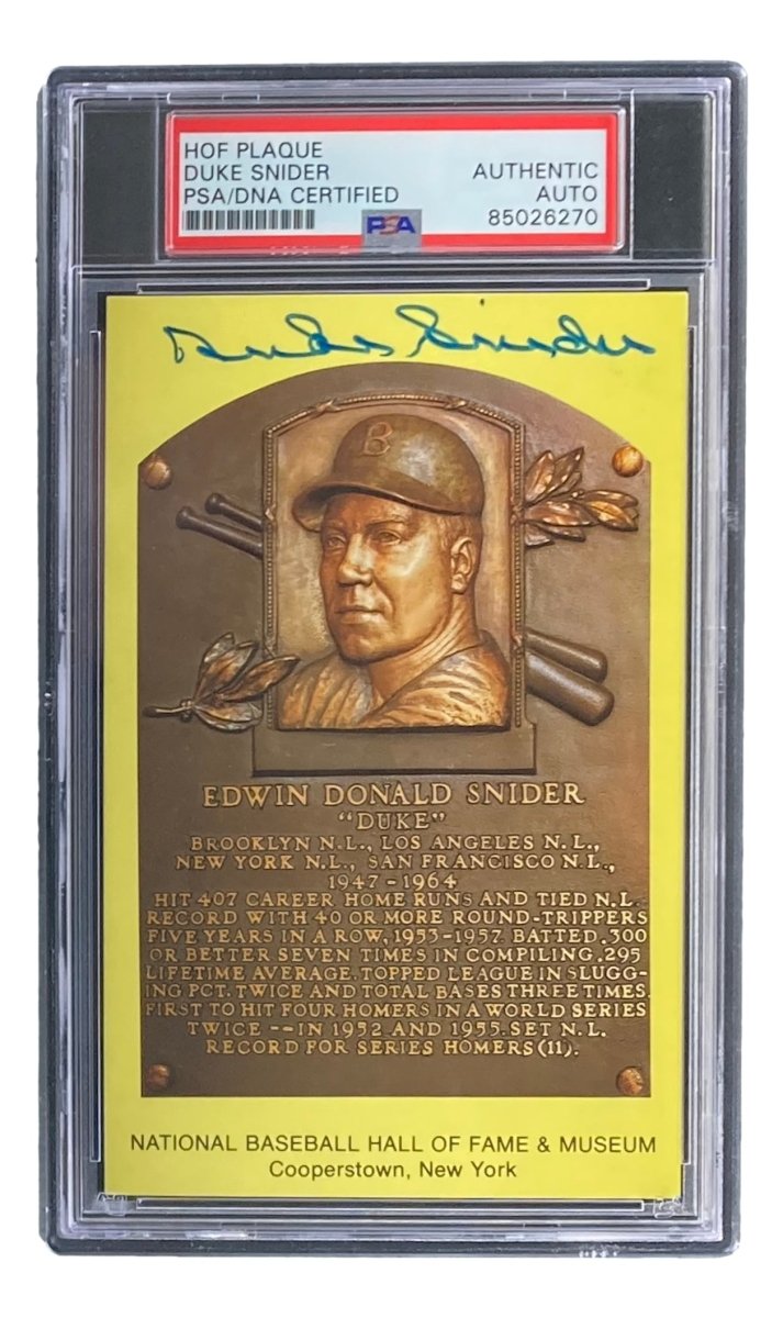 Duke Snider Autographed 4x6 Brooklyn Dodgers HOF Plaque Card - PSA/DNA Certified #85026270 - Perfect for Baseball Memorabilia Collectors & Dodgers Fans Display