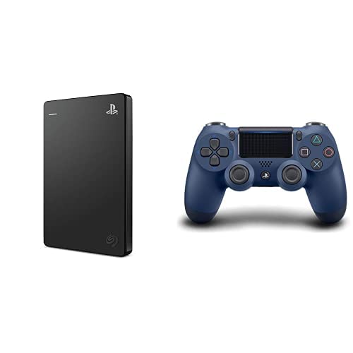 Seagate 2TB External Hard Drive for PS4 - Portable USB 3.0 HDD, Officially Licensed Game Storage Expansion | Wireless DualShock 4 Controller for Playstation 4 (Midnight Blue) | Perfect for Gaming, Backup & Travel Use