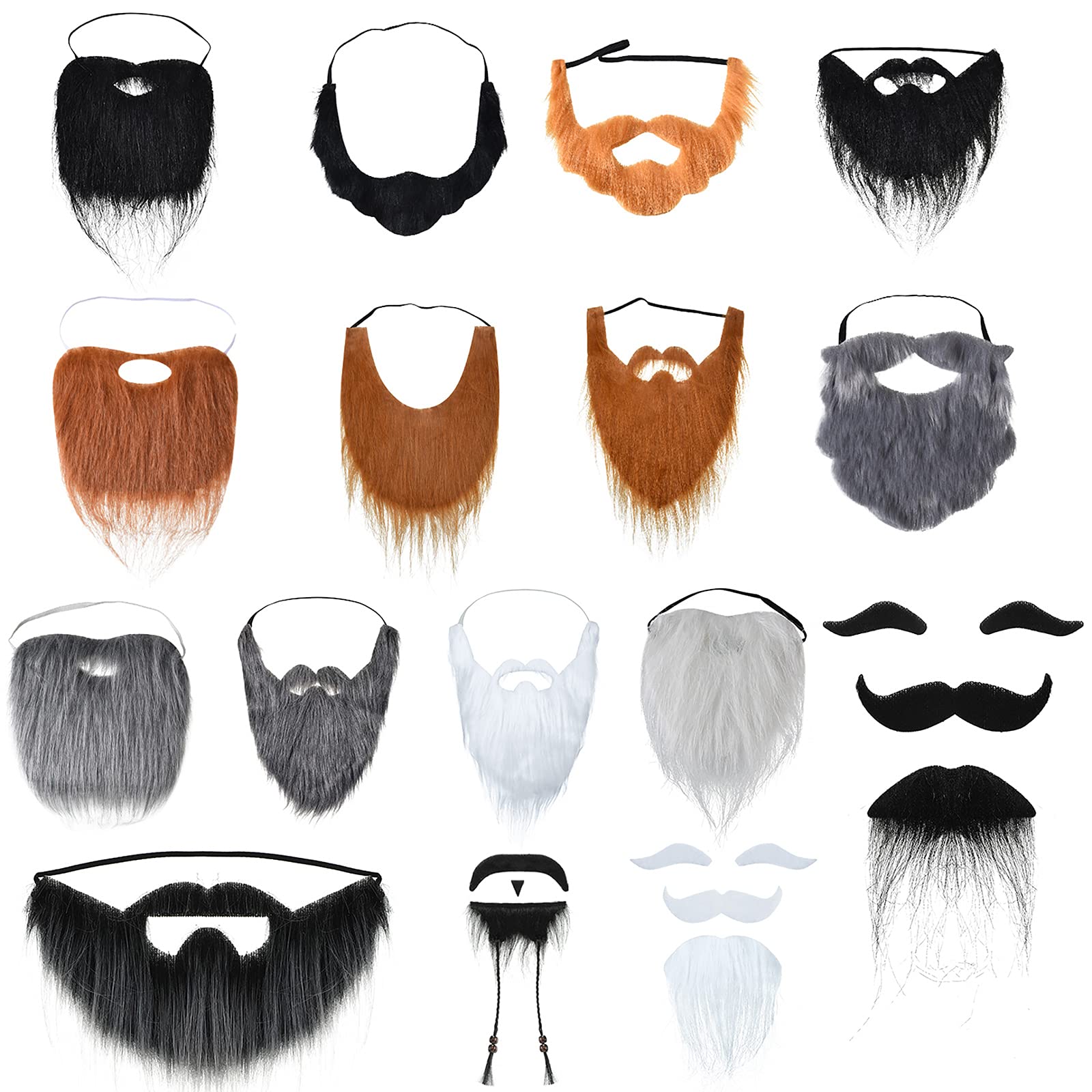 16 Pieces Fake Mustache & Beard Set - Adjustable Elastic Rope Costume Accessories for Halloween, Cosplay & Party - Funny Mustache & Whiskers for Men & Women - Perfect for Costume Parties, Themed Events & Dress-Up Fun