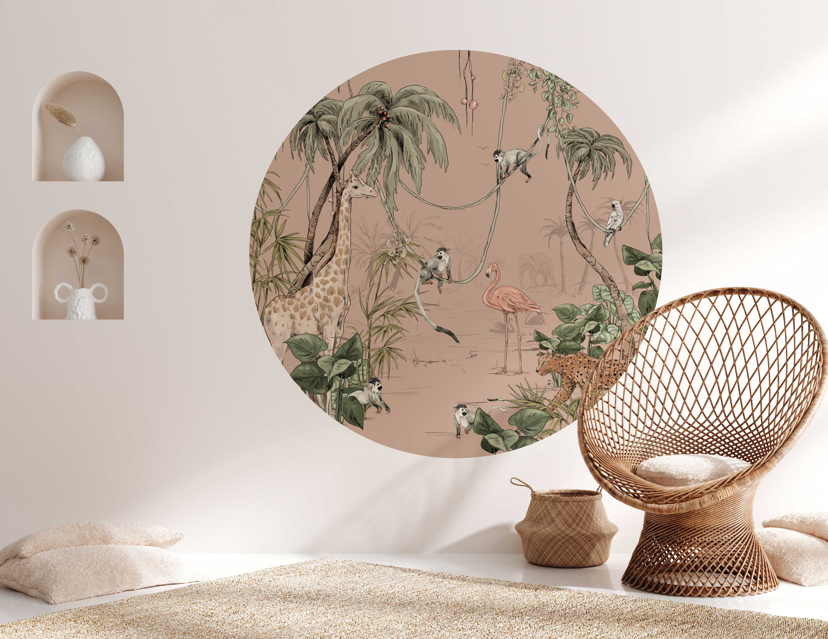 Round Wall Sticker - Jungle Jazz Theme Decals for Kids Room, Nursery, and Playroom Decor - Perfect for DIY Home and Classroom Wall Art