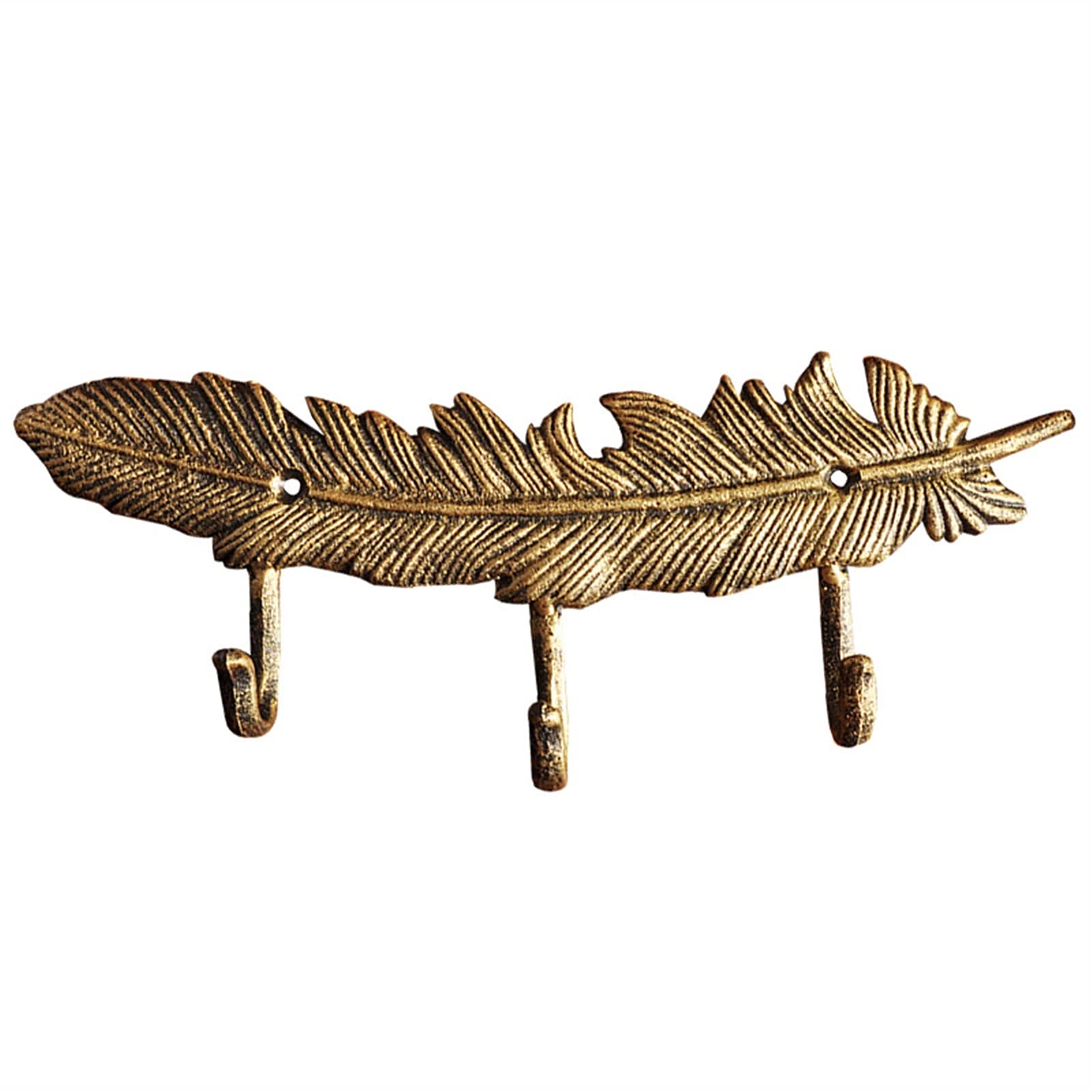 Vintage Cast Iron Wall Mounted Coat Rack - European Retro Wrought Iron Key Hook with Feather Design, Gold Entryway Organizer for Coats, Hats & Keys | Perfect for Hallway, Mudroom & Bedroom Decor