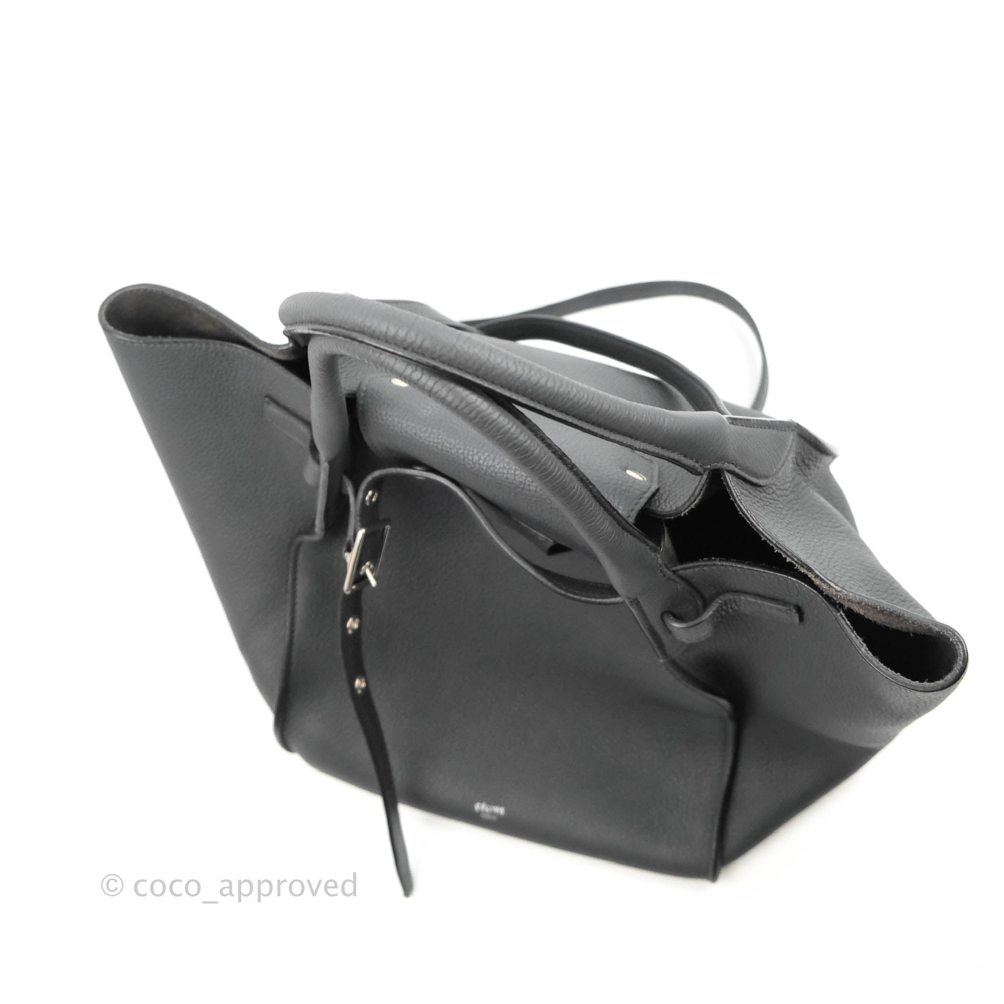 Celine Small Big Bag Black Supple Grained Leather Handbag with Silver Hardware - Perfect for Work, Travel & Everyday Luxury
