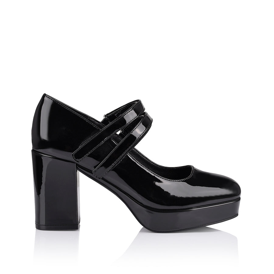 Hella Mary Jane Platform Shoes - Black Patent Leather Women's Chunky Heels for Casual & Retro Fashion Outfits