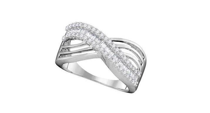 10K White Gold Baguette Diamond Women's Crossover Band Ring - 1/2 Cttw, Elegant Stackable Ring for Weddings, Anniversaries & Everyday Wear