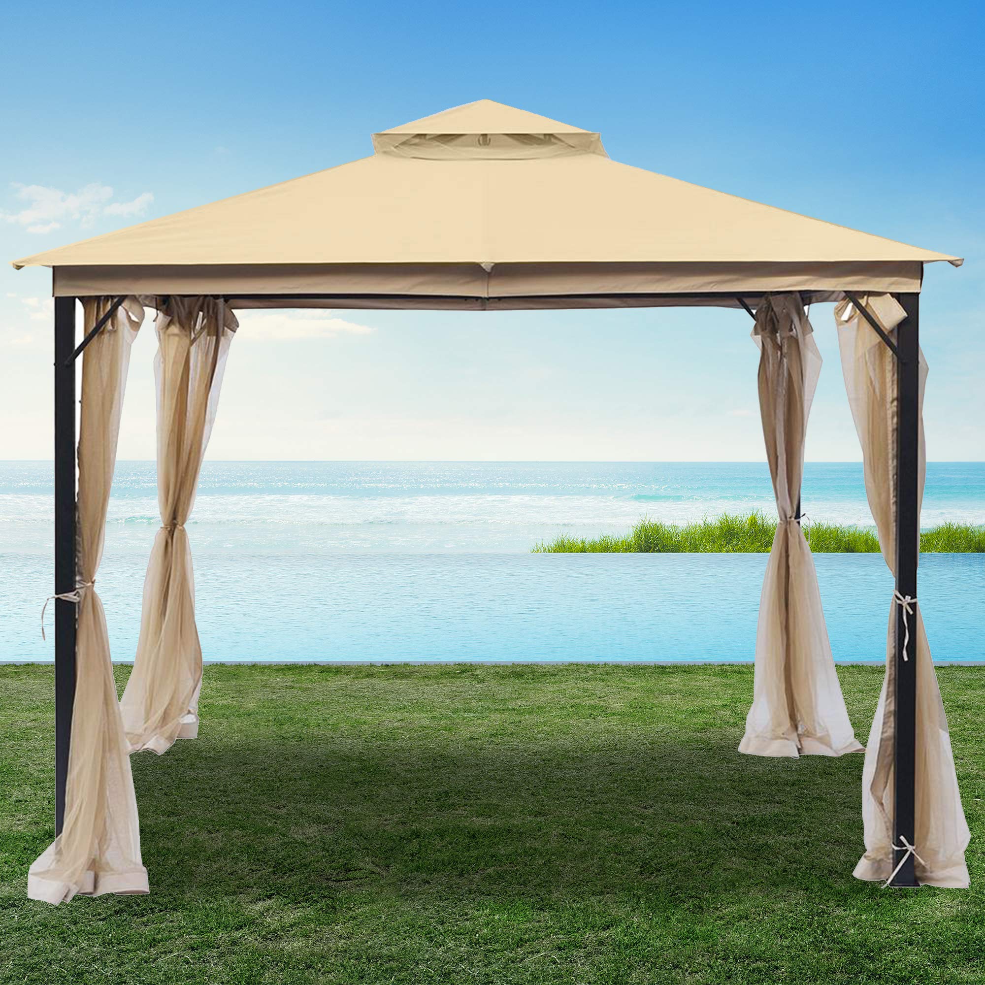 Garden Winds Replacement Canopy Top Cover for Laurel Canyon GAZ2137 Gazebo - Durable Riplock 350 Fabric - Perfect for Outdoor Patio, Backyard, and Garden Shade Protection