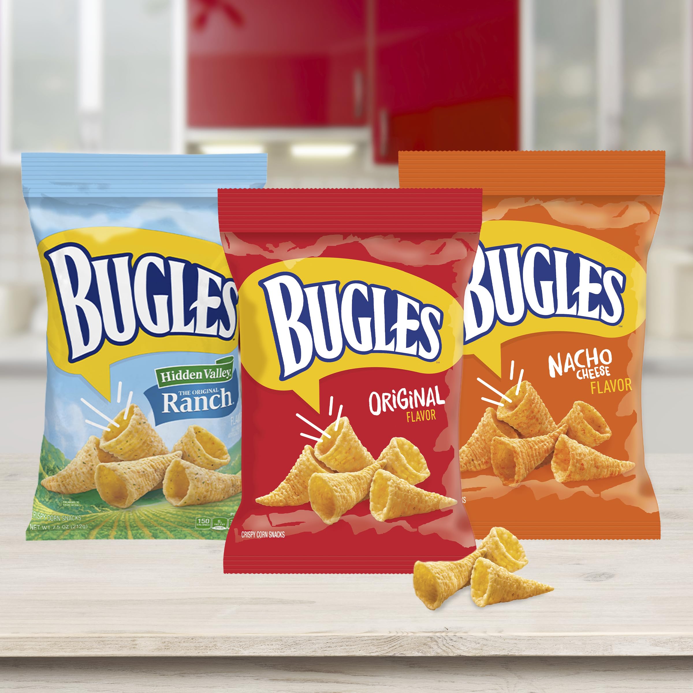 Bugles Nacho Cheese Corn Snacks, 0.875 Oz (Pack of 60) - Crunchy Party Snacks for Game Nights, Movie Time & Road Trips