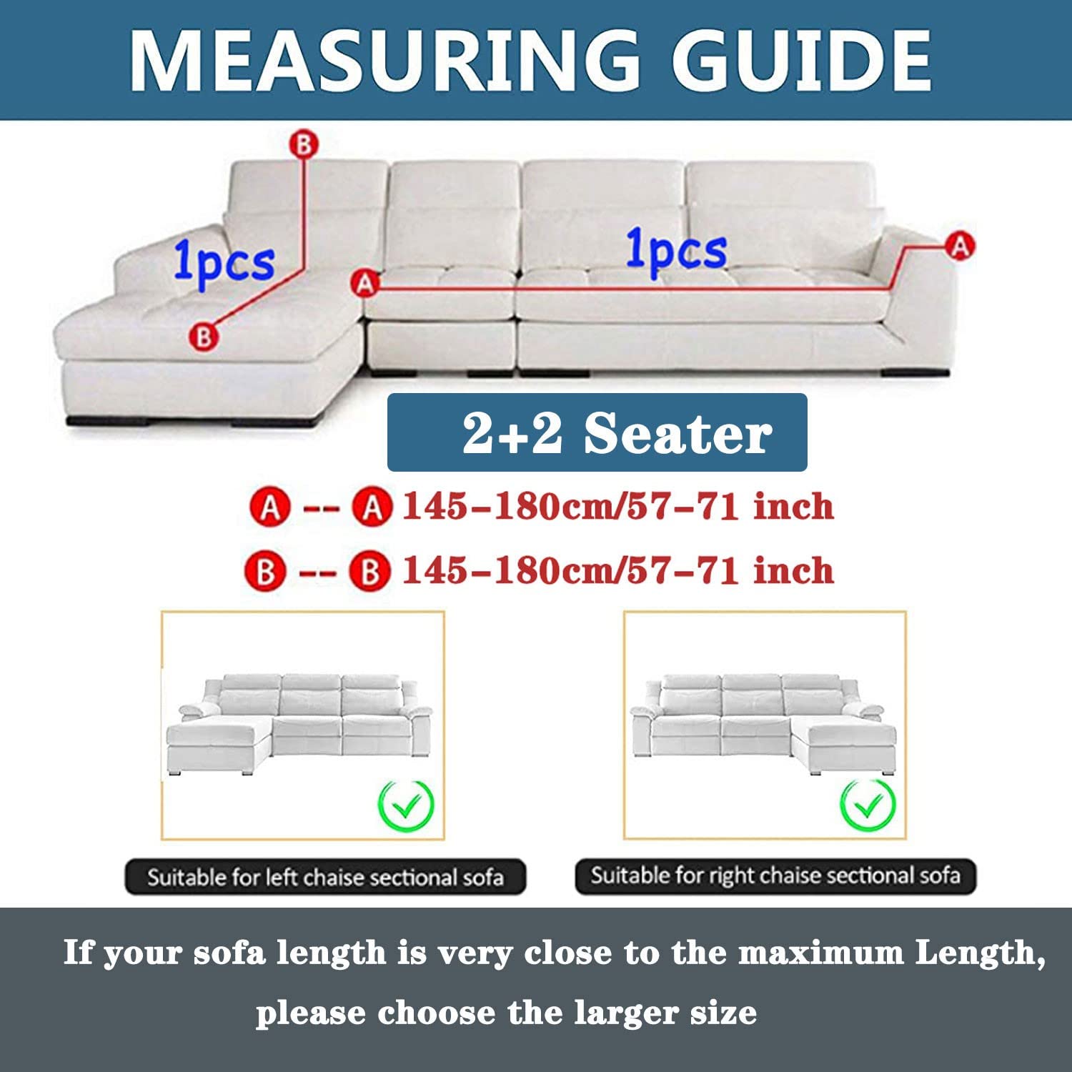 Stretch L-Shaped Sectional Sofa Slipcover - 3 Cushion Couch Cover for Living Room | Pet & Kid Friendly Furniture Protector | Blue 2+2 Seat | Perfect for Family Homes, Apartments & Pet Owners