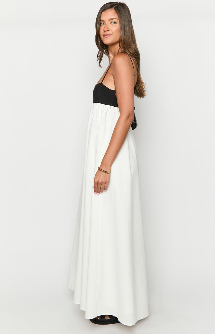 Elegant Akari White Contrast Maxi Dress for Women - Perfect for Summer Beach Vacations, Weddings & Boho Chic Outfits