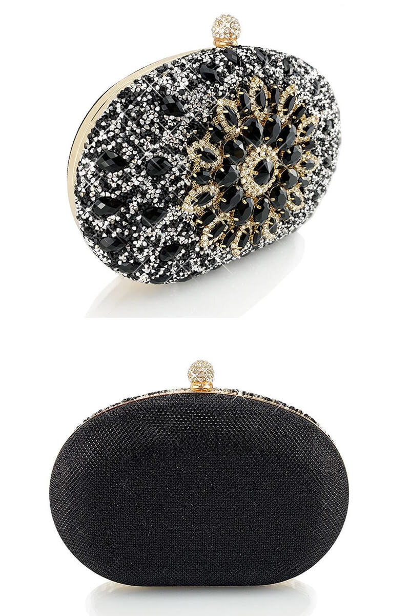 Elegant Black Artificial Diamond Evening Clutch Bag for Women - Perfect for Prom, Wedding & Formal Events