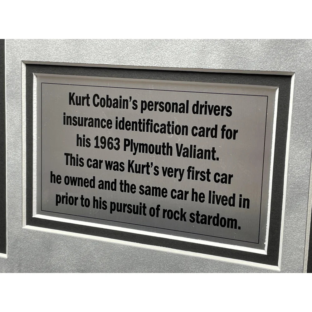 Kurt Cobain Personal Driver's Car Insurance ID Card Framed - Rare Nirvana Memorabilia - Perfect for Music Fans & Collectors