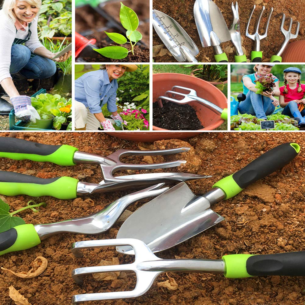 Heavy Duty 5-Piece Aluminum Garden Tool Set with Non-Slip Ergonomic Handles - Lxcom Outdoor Gardening Kit for Planting, Weeding & Landscaping - Perfect Gift for Home Gardeners (Green)