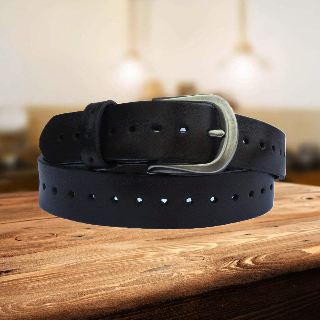 Vintage Leather Women's Fashion Belt for Pants - Adjustable Waist Belt with Multiple Holes in Tan, Dark Brown & Black | Perfect for Casual, Office & Vintage Outfits