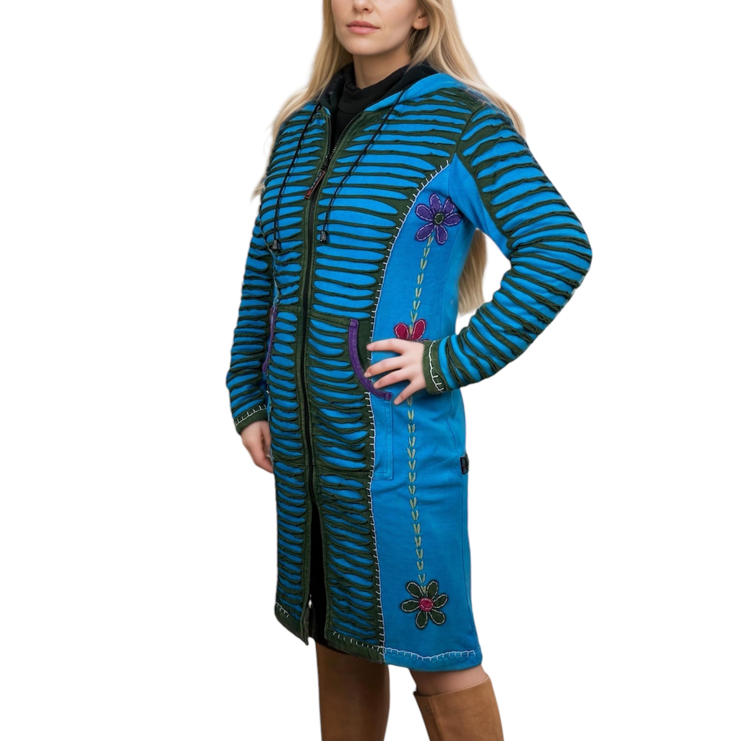 Agan Traders 2025 Winter Long Ribbed Knit Distressed Cotton Bohemian Fleece Lined Jacket Coat for Women | Stone Washed Vintage Outerwear | Perfect for Casual Wear, Street Style & Cold Weather Fashion