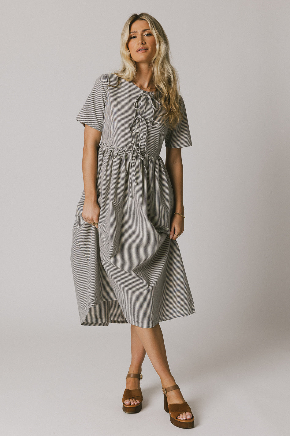 Navy Blue Striped Maxi Dress for Women - Elegant Long Summer Dress with Side Slits, Beach Cover Up, Vacation Outfit, Wedding Guest Dress